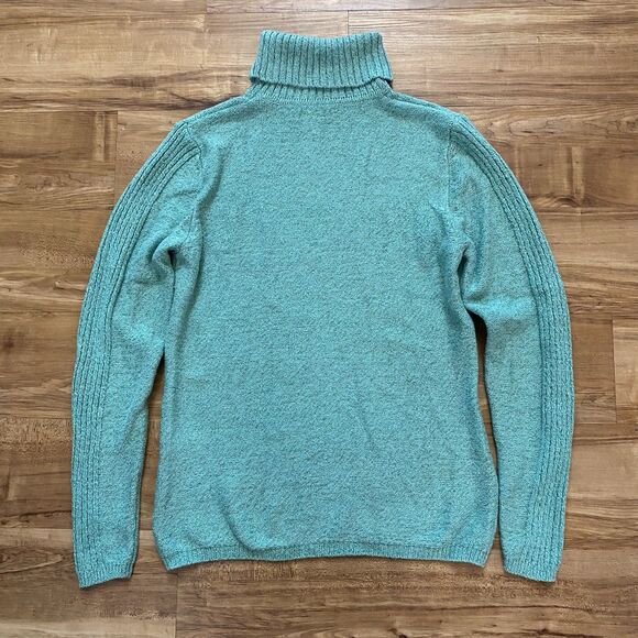 SUNDANCE L Turquoise Toasty Tweed Rib Knit Turtleneck Sweater Soft Cozy Winter - Picture 7 of 16